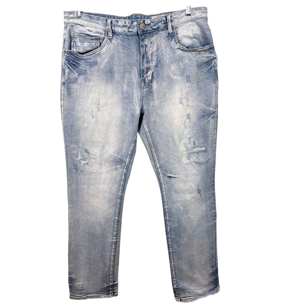 Smoke Rise Jeans Mens 38x34 Light Blue Excellent Distressed Slim Fit Streetwear